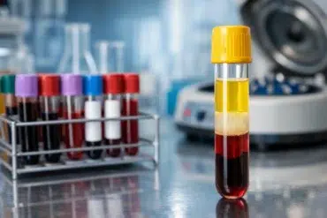 serum separator tube showing gel barrier separating serum from blood cells after centrifugation
