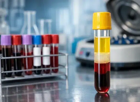 serum separator tube showing gel barrier separating serum from blood cells after centrifugation