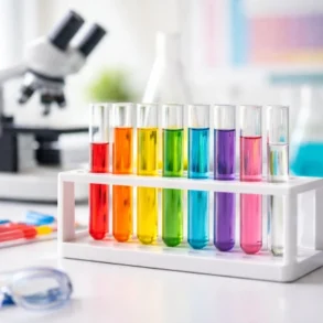 Test Tube Rack setup for students with labeled test tubes on a clean lab bench