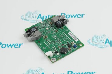 A green circuit board with various electronic components is placed on a white surface with repeated blue "Apter Power" logos in the background.