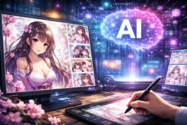 AI 画像 生成 example showing Japanese-style AI-generated illustration for blog and marketing visuals