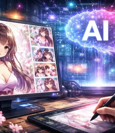 AI 画像 生成 example showing Japanese-style AI-generated illustration for blog and marketing visuals