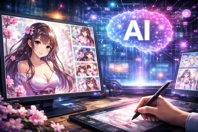 AI 画像 生成 example showing Japanese-style AI-generated illustration for blog and marketing visuals