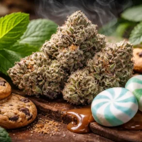 Animal Mints Strain buds showing frosty trichomes and minty cookie aroma profile