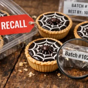 Atwater's Spider Web Tarts Recall clamshell package with green label and Julian date 292 on bottom