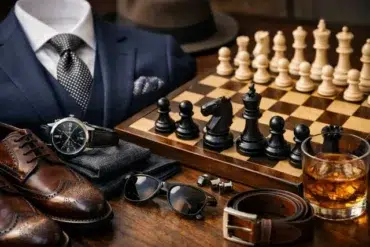 Chess Menswear styled outfit with tailored blazer and monochrome layering