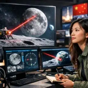 China Moon Laser Targeting visualization showing Earth based laser ranging to a lunar retroreflector for high precision tracking and navigation