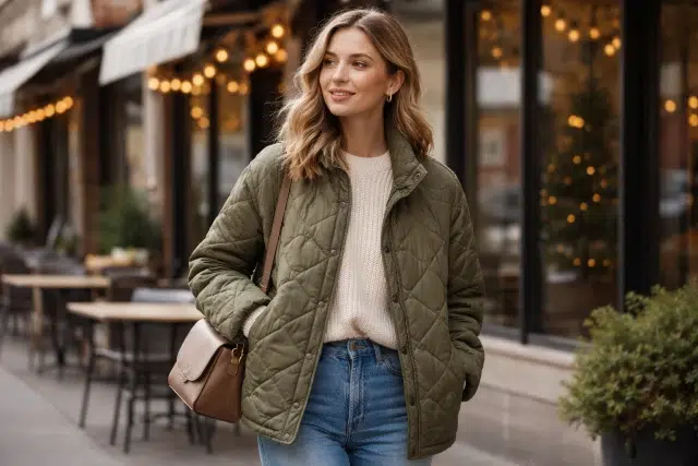 Clothing Quilted Jacket styled with winter layers for everyday casual outfits