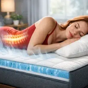 Core Sleep Mattress showing cooling layers and supportive spinal alignment for back pain relief
