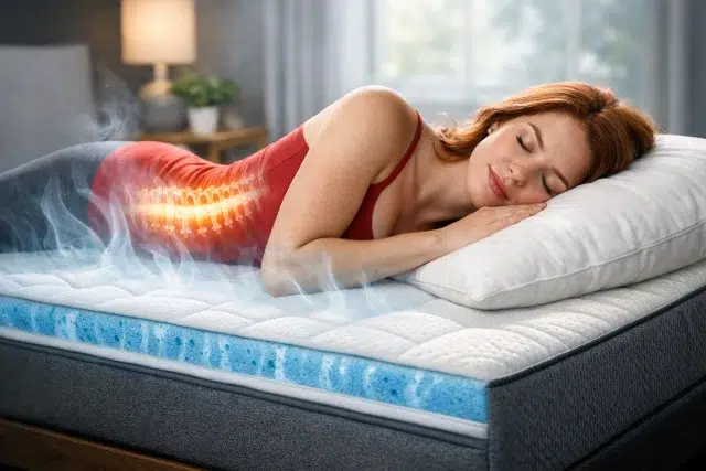 Core Sleep Mattress showing cooling layers and supportive spinal alignment for back pain relief