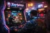 Cyberpunk 2077 Turf Wars Arcade Game cabinet with two player shooter gameplay in a neon Night City setting