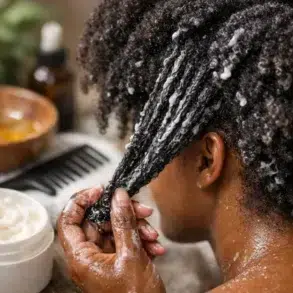 Deep Conditioner 4B Hair mask applied in sections for moisture and definition