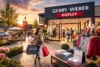 Gerry Weber Outlet Halle store entrance at Ravenna-Park with opening hours and discount fashion racks.