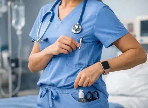 Healing Hands Scrubs for long shifts with breathable stretch fabric and functional pockets for nurse comfort