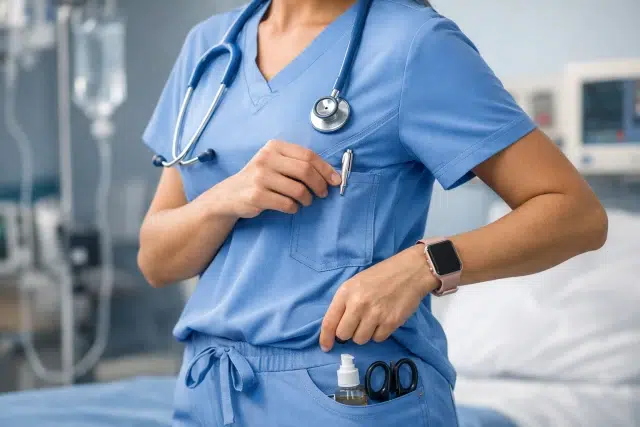 Healing Hands Scrubs for long shifts with breathable stretch fabric and functional pockets for nurse comfort