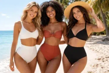 High Waisted Bikini with supportive high-rise waistband and flattering fit at the beach