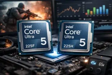 Intel Core Ultra 5 225f Vs 225h gaming benchmark and power efficiency comparison chart