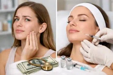 Masseter Botox injection points in the jaw muscle with before and after jawline contour example