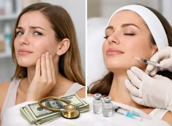 Masseter Botox injection points in the jaw muscle with before and after jawline contour example