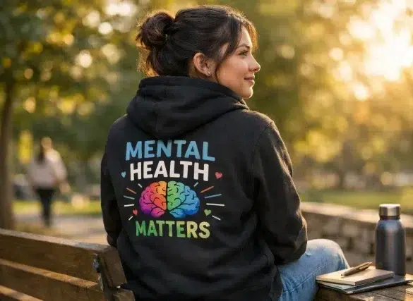 Mental Health Matters Hoodie worn for comfort and daily confidence