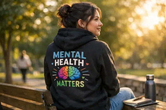 Mental Health Matters Hoodie worn for comfort and daily confidence