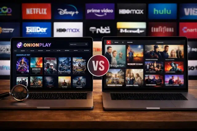 Onionplay Net vs other streaming sites comparison interface on laptop screen