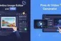 Online image features a split-screen design with an "Online Image Editor" on the left and "Free AI Video Generator" on the right, both highlighted as free tools.