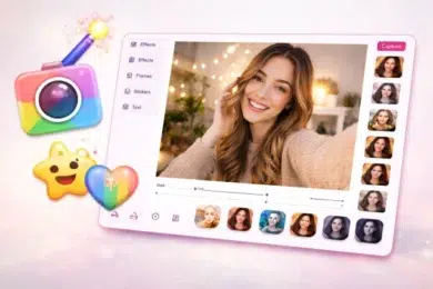 Pixect Camera online webcam photo editor interface with live filters