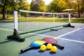 Portable Pickleball Net set up on a driveway for quick outdoor play