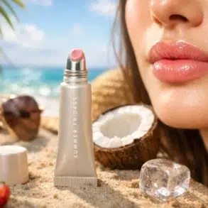 Summer Fridays Lip Balm tube showing glossy hydrating finish on lips