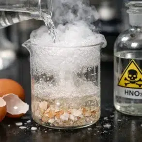 What Happens When Egg Shell is Added to Nitric Acid bubbling reaction in beaker
