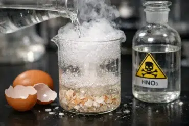 What Happens When Egg Shell is Added to Nitric Acid bubbling reaction in beaker