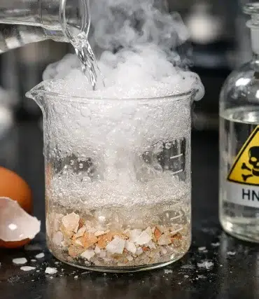 What Happens When Egg Shell is Added to Nitric Acid bubbling reaction in beaker