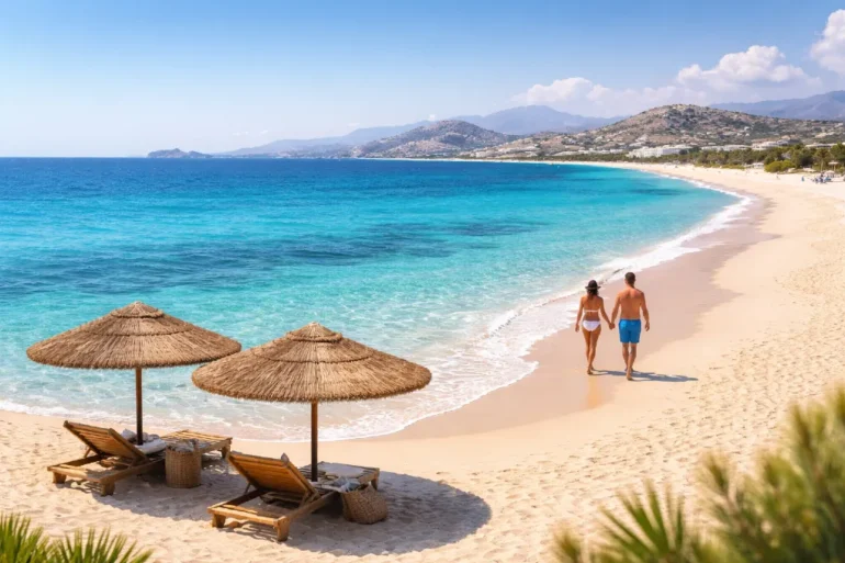 Agios Prokopios Beach Naxos golden sand crystal clear water scenic view
