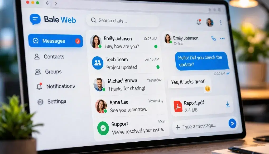 Bale Web messaging platform interface on desktop browser