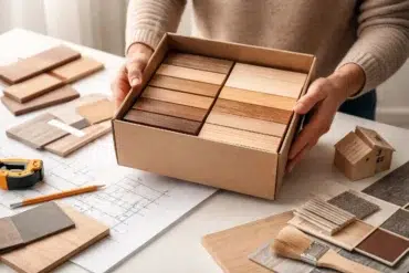 Boxed wood used in modern home projects for shelves, storage, beam wraps, and custom built in features