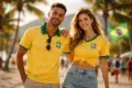 Camisa Brasil Retro styled with jeans and sneakers for men and women