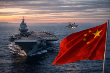 China's Aircraft Carrier Fleet Expansion map and carrier group at sea