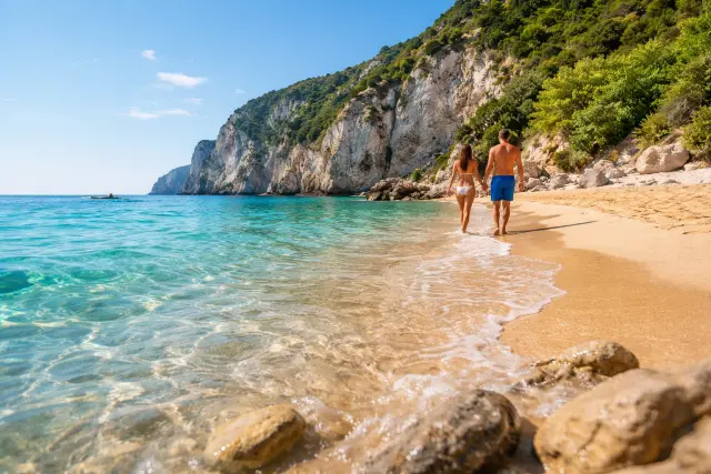 Daphne Beach Zante crystal clear water and golden sand view