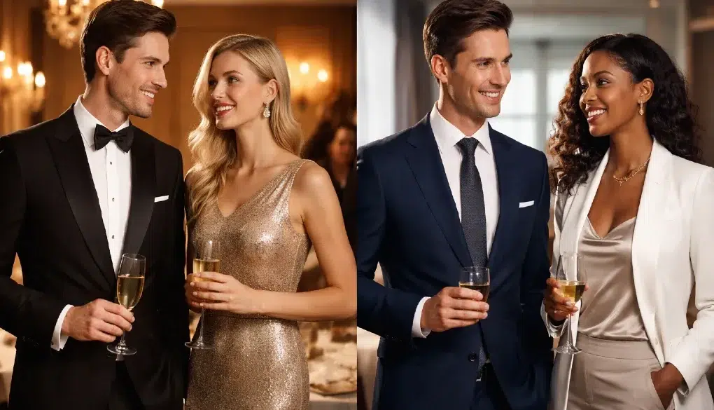Elegant comparison of dinner suit and business suit styles for formal and professional occasions