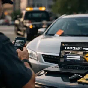 Enforcement-Web.Premium Parking.com portal shown on a phone for parking invoice lookup and payment verification