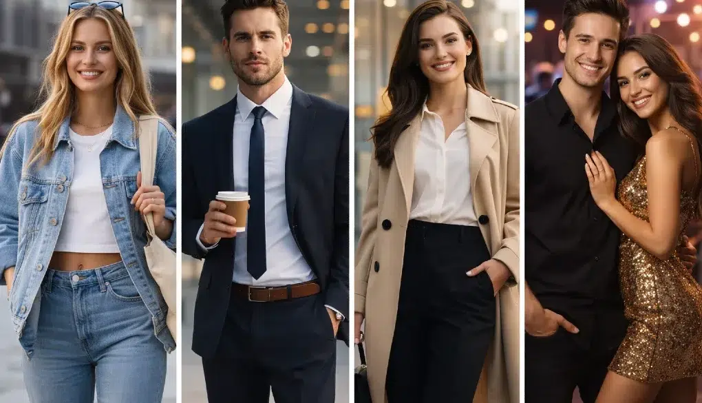 Freebrightsoft.com outfit ideas featuring casual, office, and party looks in one wardrobe