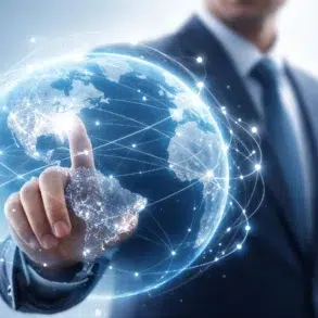 Global.com representing worldwide internet connectivity and global digital networks