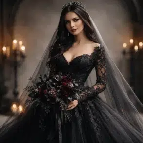 Gothic Wedding Dresses in black lace, Victorian silhouettes, corset bodices, and dark romantic bridal styles