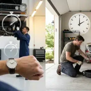 Mechanic performing an oil change while comparing how long does an oil change take at shops vs DIY