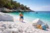 Marble Beach Thassos white marble stones and turquoise water coastline