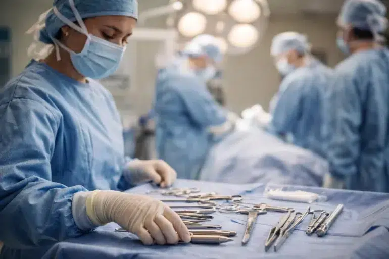 Surgical Tech Jobs professional assisting in modern operating room surgery