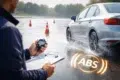 ABS Testauslösung diagnostic check on a modern car braking system with scan tool and wheel speed sensor data