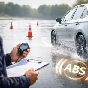 ABS Testauslösung diagnostic check on a modern car braking system with scan tool and wheel speed sensor data