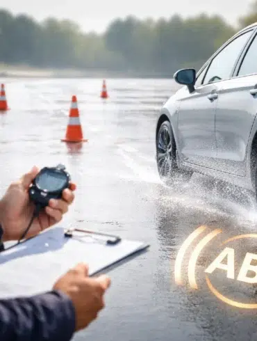 ABS Testauslösung diagnostic check on a modern car braking system with scan tool and wheel speed sensor data